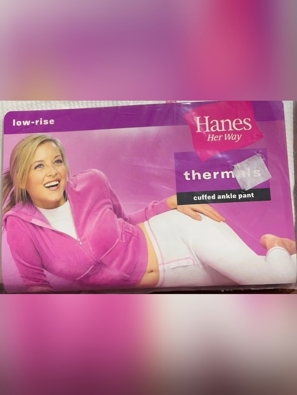 Vintage Hanes 1990s 2000s Y2k Pink Stitching White Thermal Pants View 3